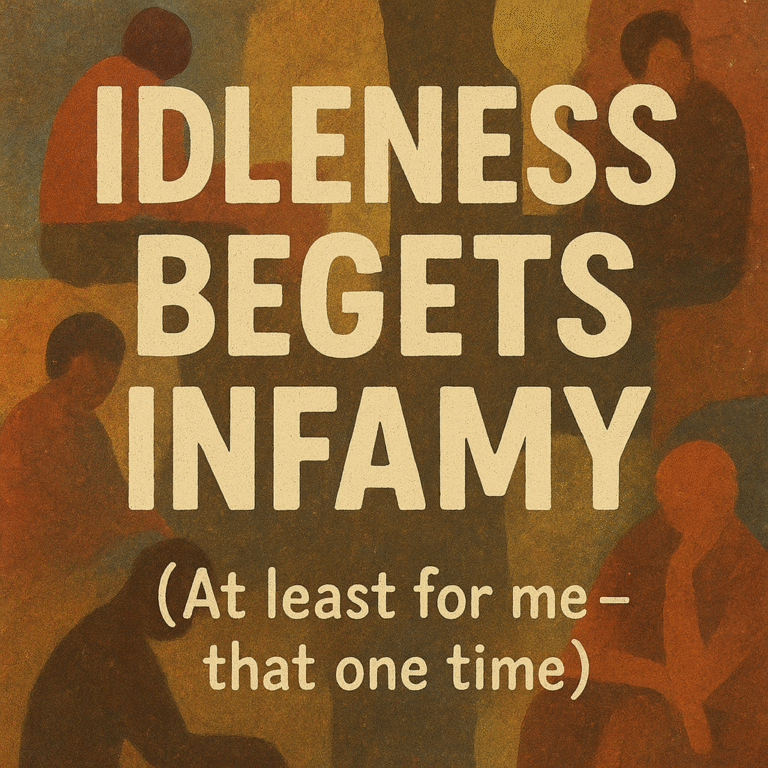 IDLENESS BEGETS INFAMY (At least for me – that one time)